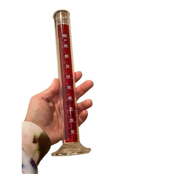 PYREX CORNING 100ml GRADUATED CYLINDER BEAKER 3042 USA RED HEX BASE GLASS VTG - Picture 10 of 15